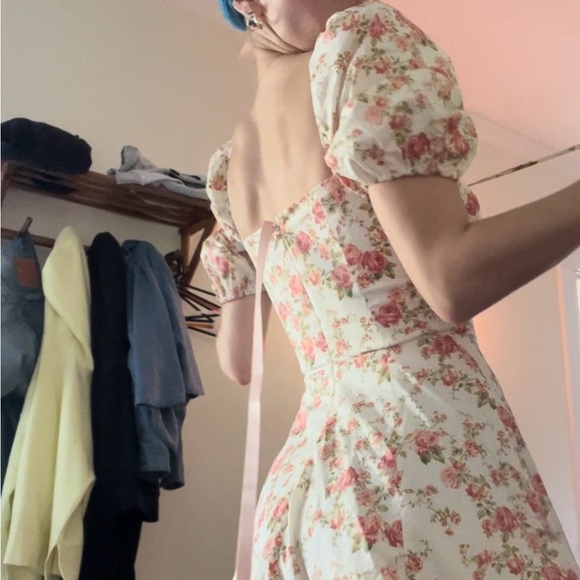 HOUSE OF CB Tallulah Floral Cotton Blend Sundress (Size XS) (White/Pink Floral) - Picture 8 of 9